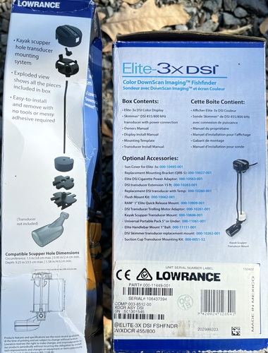 LOWRANCE Elite-3X DSI FishFinder & KAYAK SCUPPER HOLE TRANSDUCER MOUNTING SYSTEM