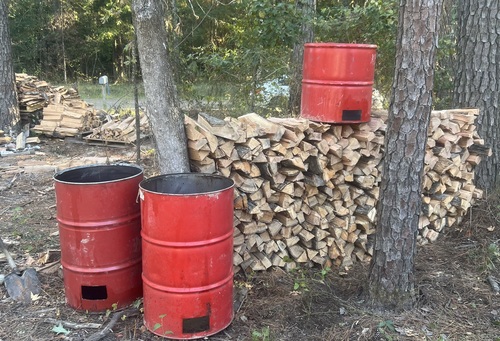 Burn barrels/Red Oak and Hickory Firewood delivered and stacked. 