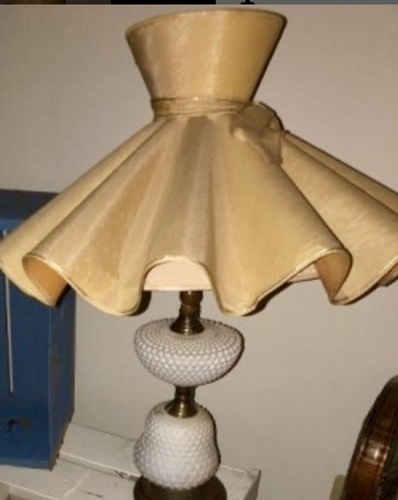 Vintage ruffle shade, hobnail lamp and porcelain lamp with roses 